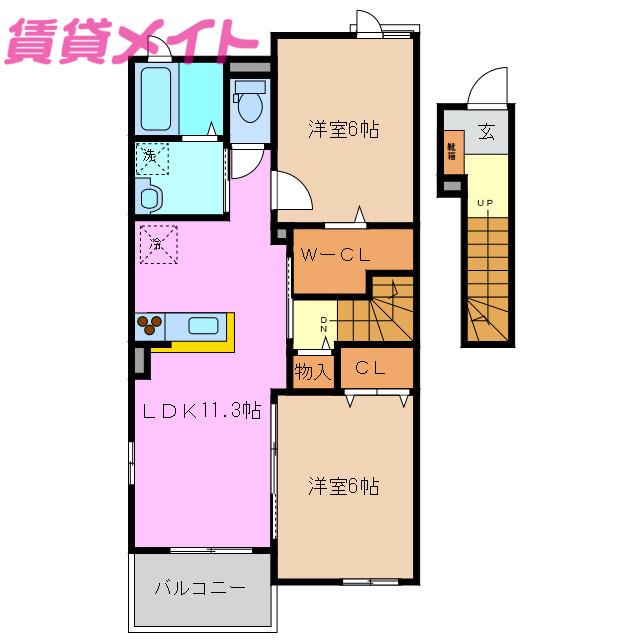 クローバーA(2LDK/2階)の間取り写真