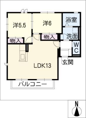 シャトレCOCO E棟(2LDK/1階)の間取り写真
