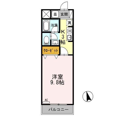 クレセントハウス・七瀬(1K/2階)の間取り写真