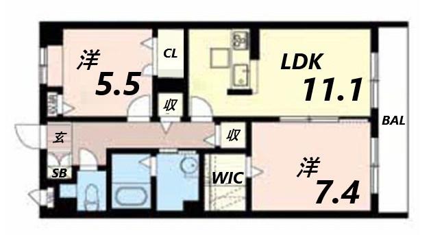 ノールボア3号館(2LDK/1階)の間取り写真