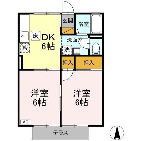 はなみずき(2DK/1階)の間取り写真