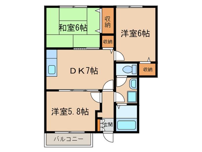 ファミール・ドゥ・クイーン(3DK/1階)の間取り写真