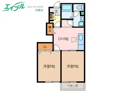 スクエアーガーデンM(2DK/1階)の間取り写真