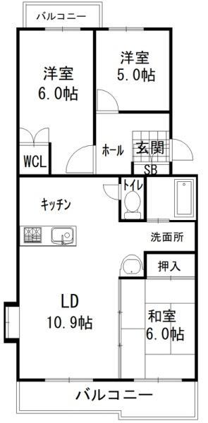 サニーコート鳳南(3LDK/3階)の間取り写真