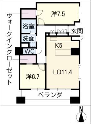 プライムメゾン御器所(2LDK/7階)の間取り写真