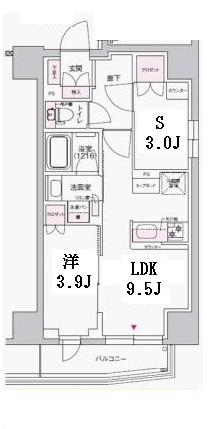 J.GRAN COURT上野入谷(1SLDK/8階)の間取り写真