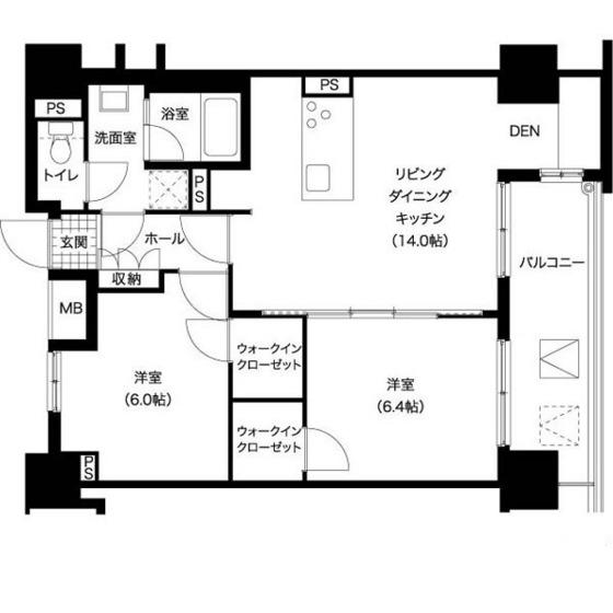 レジディア西新(2LDK/11階)の間取り写真