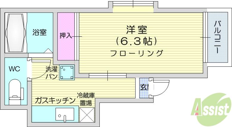 うすゆきそう(1K/1階)の間取り写真
