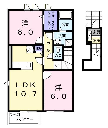 アンビエンテ南庄町 B(2LDK/2階)の間取り写真