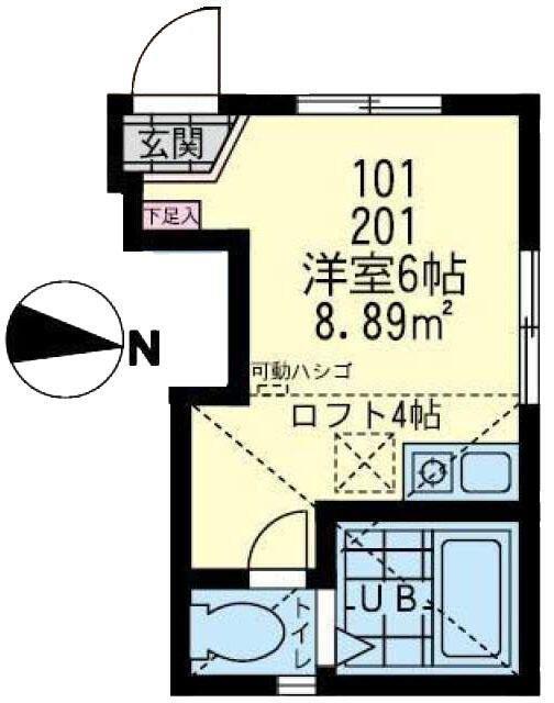 ユナイト下末吉デュエルマスター(ワンルーム/2階)の間取り写真