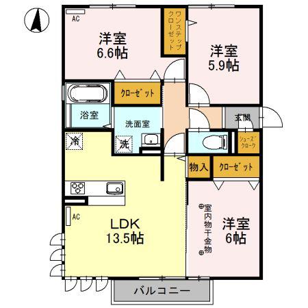 フェリオ II(3LDK/3階)の間取り写真