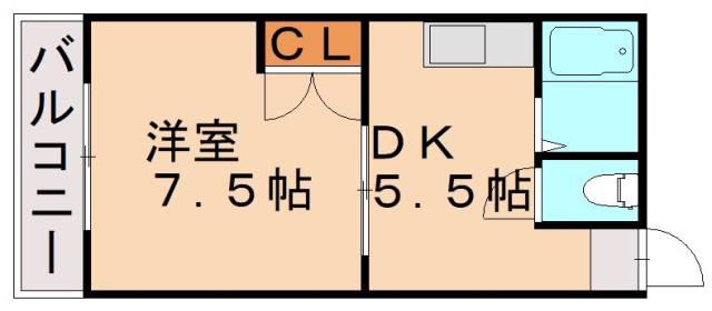 サンヒルズ幸袋(1DK/2階)の間取り写真