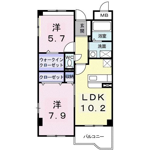 ヴィラ・ポワージュ(2LDK/2階)の間取り写真