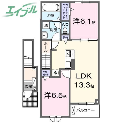 アベニールS(2LDK/2階)の間取り写真