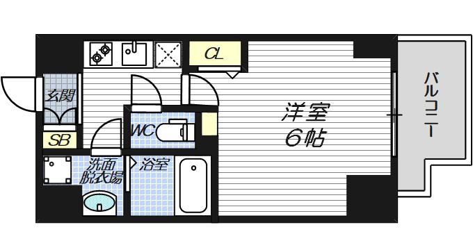 ソルテラスOSAKA塚本(1K/2階)の間取り写真