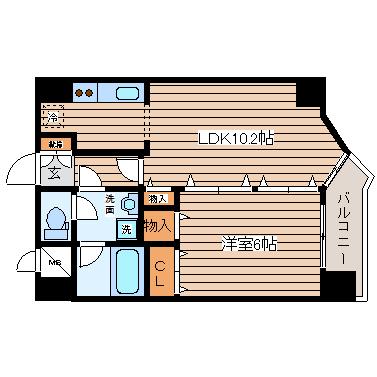 カルロ北目(1LDK/9階)の間取り写真