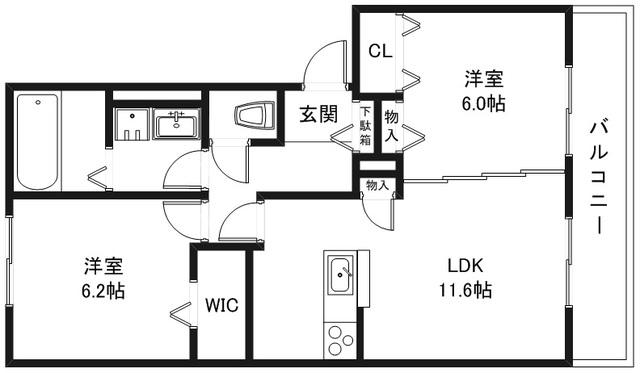 メゾンドゥフォレ(2LDK/2階)の間取り写真
