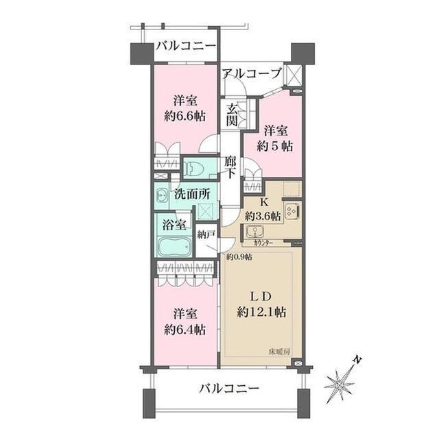 横濱紅葉坂レジデンス壱番館(3LDK/5階)の間取り写真