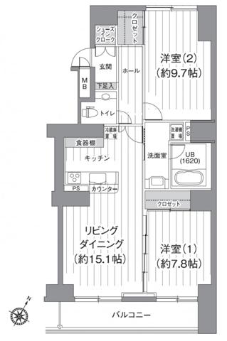 ティーズ ガーデン北柏 2号棟(2LDK/7階)の間取り写真