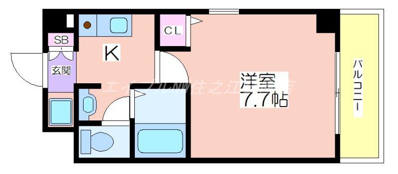 Mプラザ住吉公園壱番館(1K/2階)の間取り写真