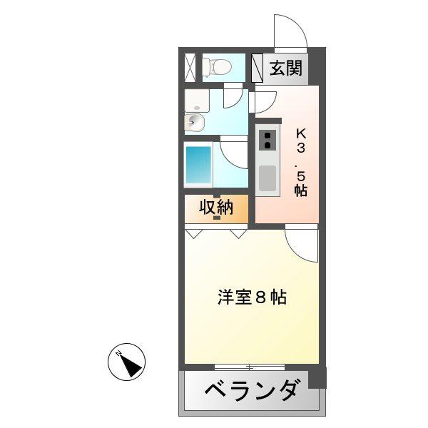 スカイヒルズマンション(1K/4階)の間取り写真