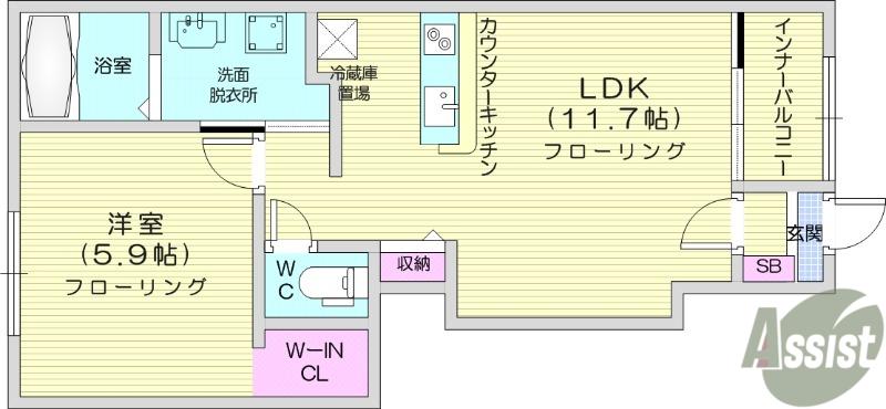 サウスコートA棟(1LDK/1階)の間取り写真