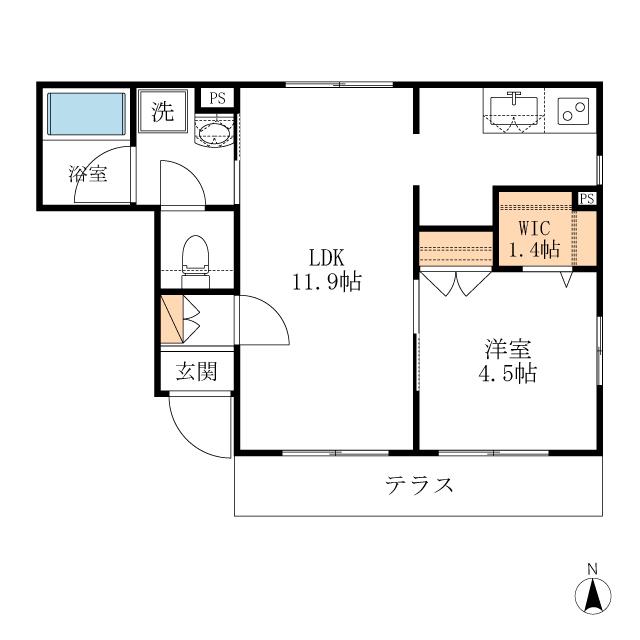 アーバンヒルズ上野毛(1LDK/1階)の間取り写真