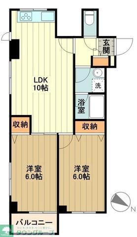 ラ・ルース国立(2LDK/2階)の間取り写真