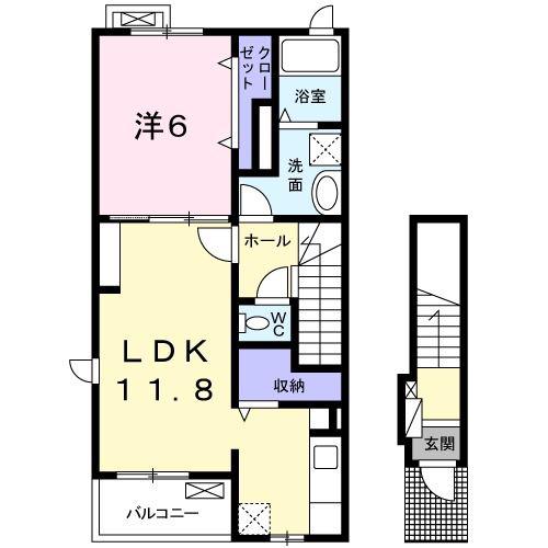 プレステージ若草(1LDK/2階)の間取り写真