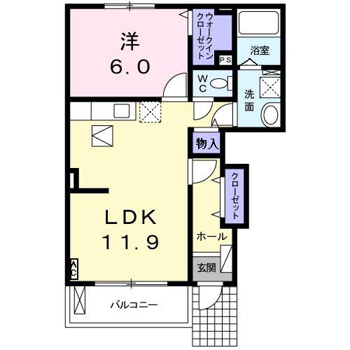 トークパレスK(1LDK/1階)の間取り写真