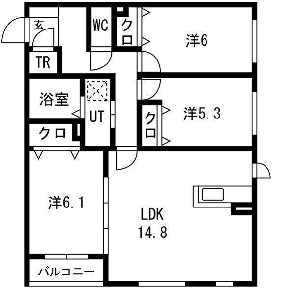 サニー山鼻(3LDK/1階)の間取り写真