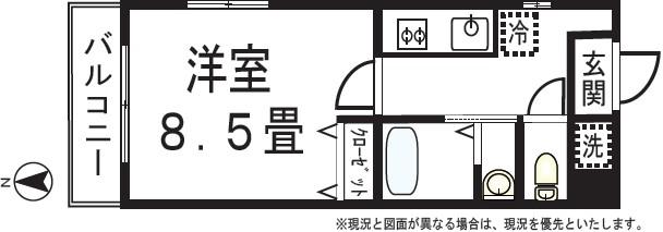 ウィッシュコート元木(1K/1階)の間取り写真