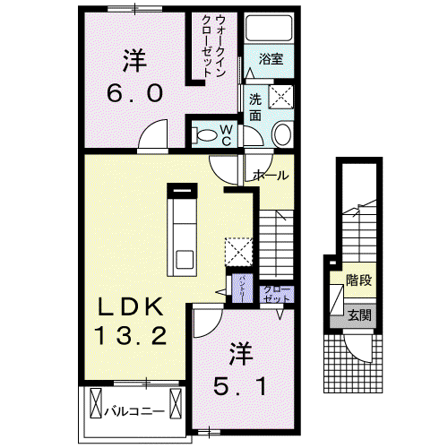 ビオーラ悠I(2LDK/2階)の間取り写真