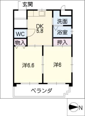 アムール港陽(2DK/2階)の間取り写真