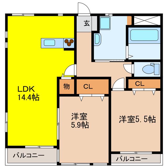 グランベール(2LDK/5階)の間取り写真