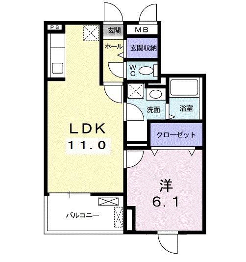 アイリス(1LDK/2階)の間取り写真
