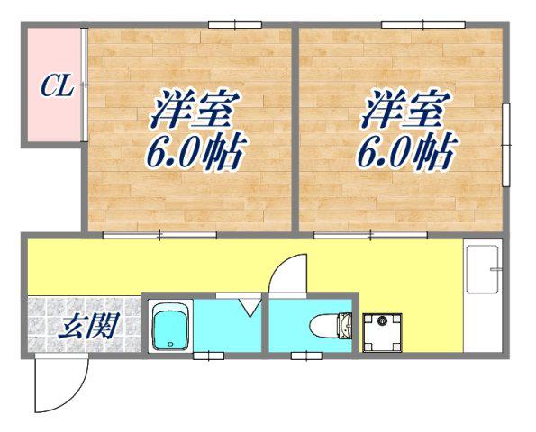 西上橘マンション1(2K/2階)の間取り写真