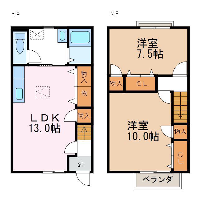 ブランシェ花水木B(2LDK/1階)の間取り写真