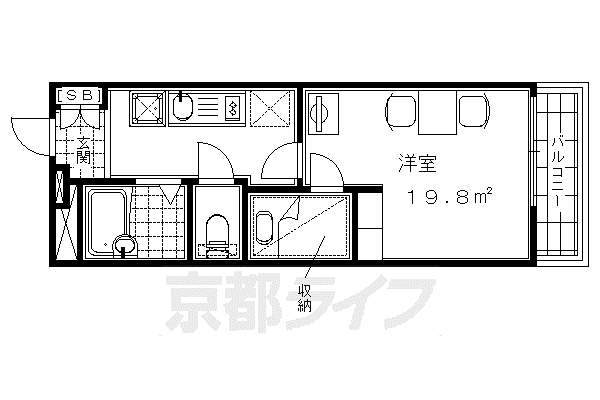 レオパレス深草(1K/1階)の間取り写真