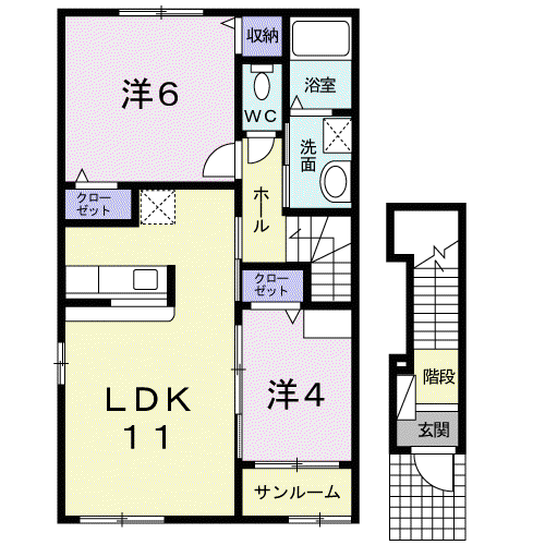 カーサーアルコバレーノII(2LDK/2階)の間取り写真