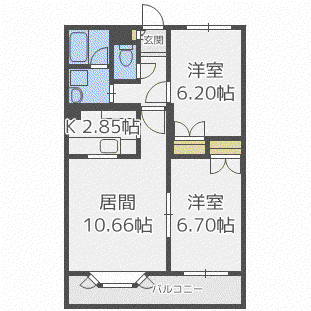 コンチネンタル山の手VII(2LDK/4階)の間取り写真