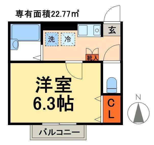 ベルダビレッジオII(1K/1階)の間取り写真