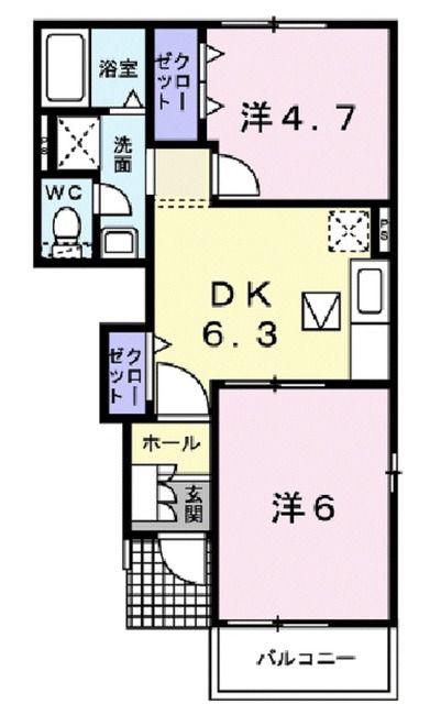 グリーンガーデンI(2DK/1階)の間取り写真