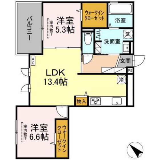 グランフィールド・イオ(2LDK/3階)の間取り写真