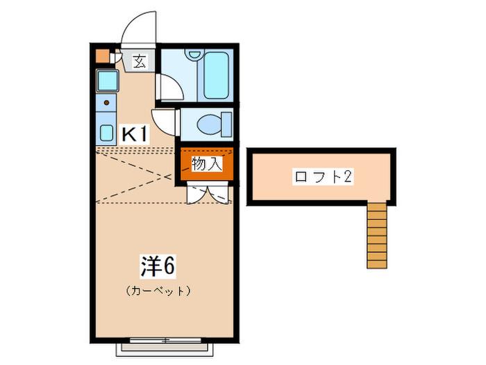 ジュネス1(1K/2階)の間取り写真
