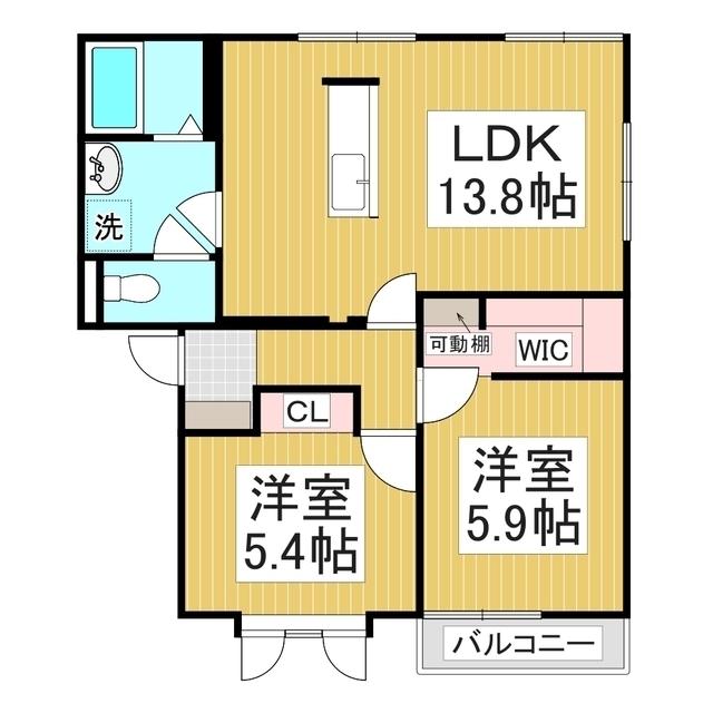 ハイム押鐘C棟(2LDK/1階)の間取り写真