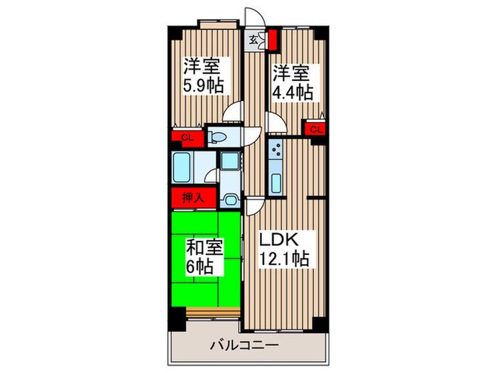 ライオンズマンション南浦和第2(3LDK/5階)の間取り写真