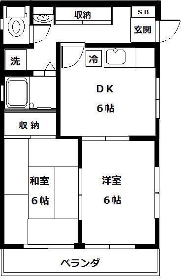 帝塚山サニーハイツ(2DK/2階)の間取り写真