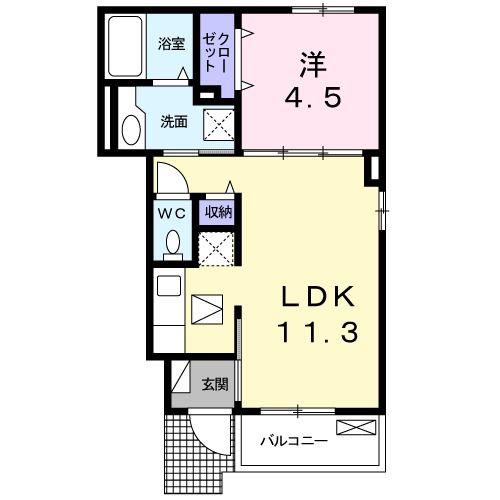 プリムローズ花小金井(1LDK/1階)の間取り写真