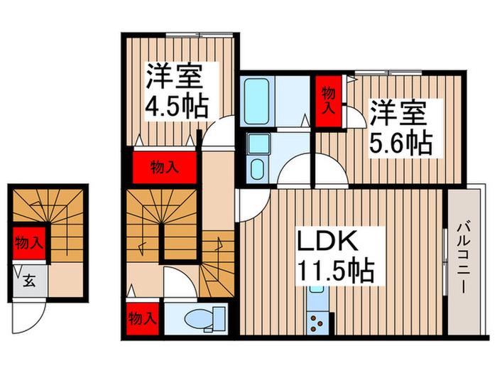 カラコレス(2LDK/2階)の間取り写真